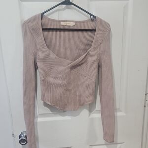 Qinsen Ribbed‎ Knit Top - Tan Size Large